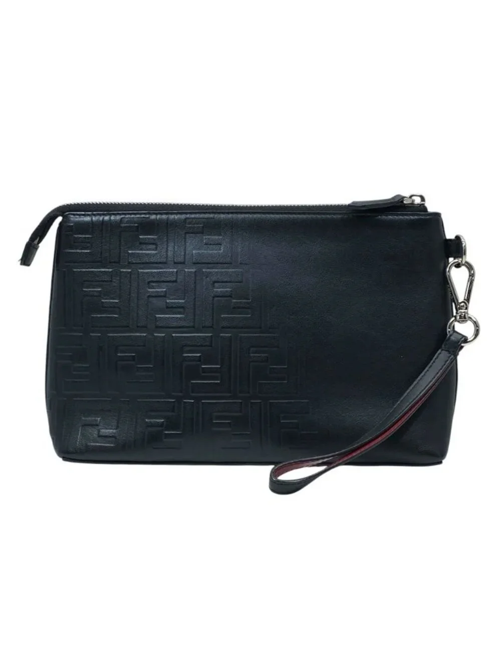 Fendi Clutch Pouch FF Logo Zucca Leather Black Lightweight Capacity